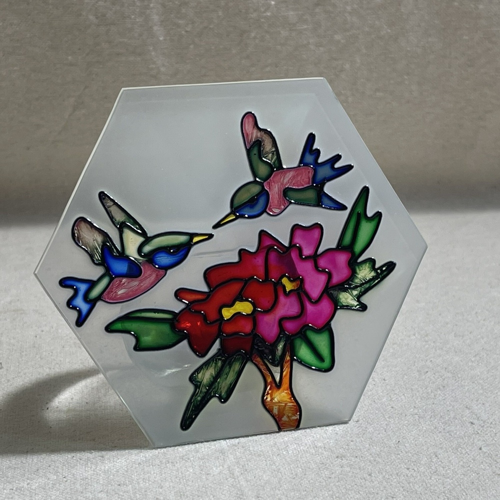 Painted "stained glass" Look - ‎ hummingbird votive candle holder